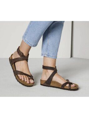 Birkenstock Yara Brown Leather Ankle Strap Toe Loop Sandals EU 38 US 7